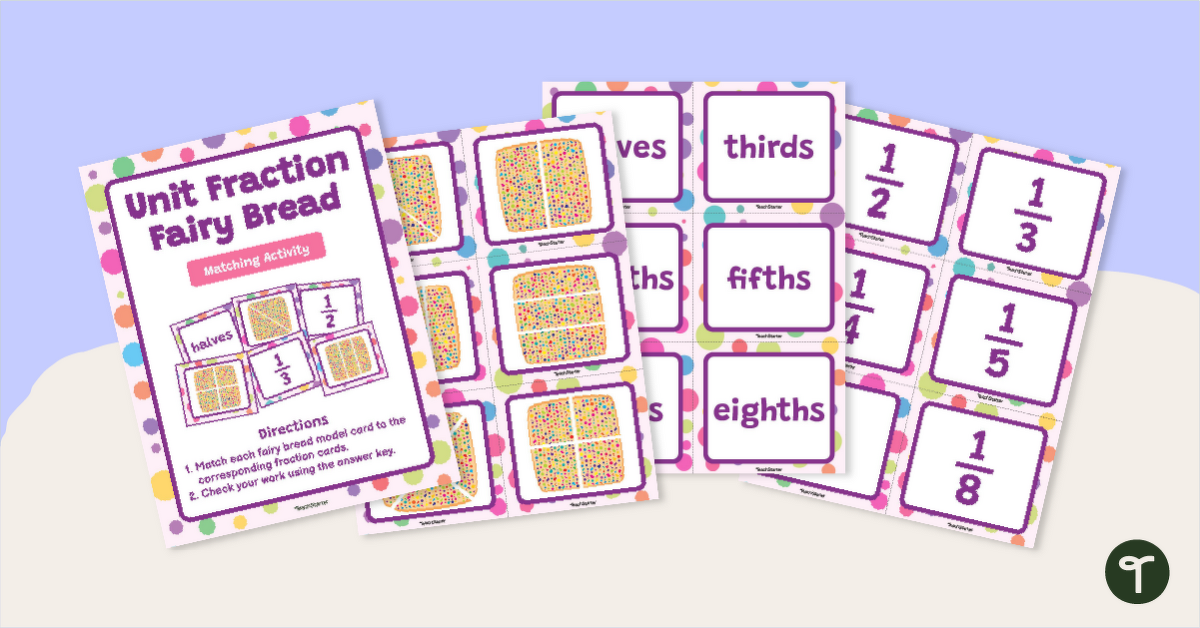 Unit Fraction Fairy Bread Matching Activity teaching resource