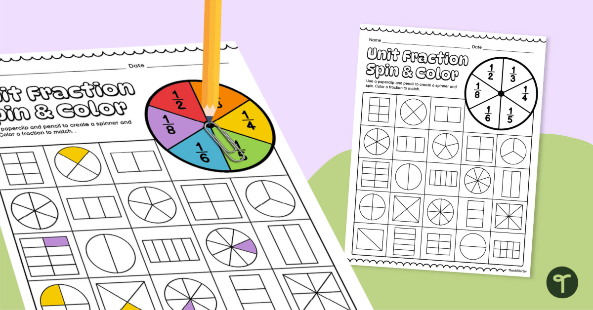 Unit Fraction Spin and Color Activity teaching resource