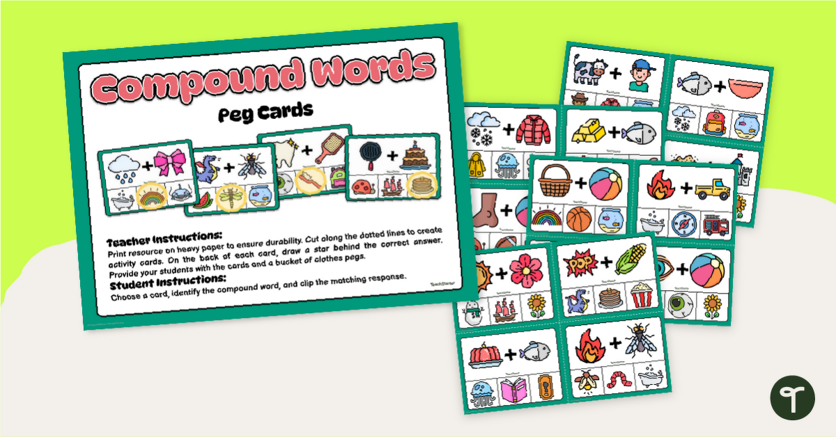 Mash Up Words - Compound Word Peg Cards teaching resource