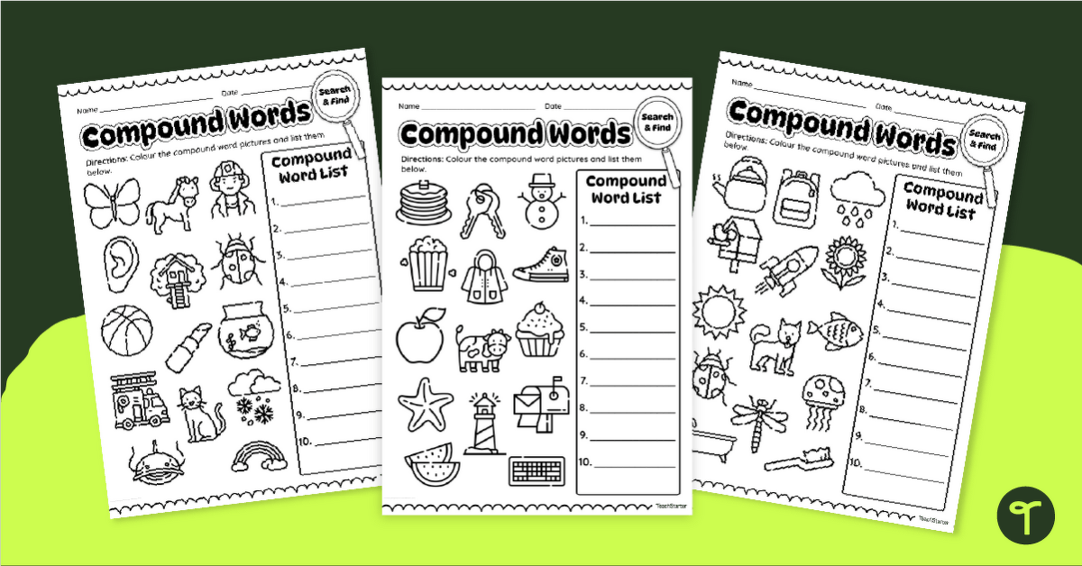 Compound Word Search and Find Worksheets teaching resource