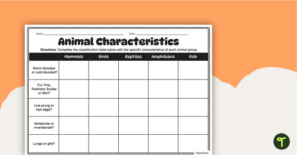 Go to Animal Classification Chart Worksheet teaching resource