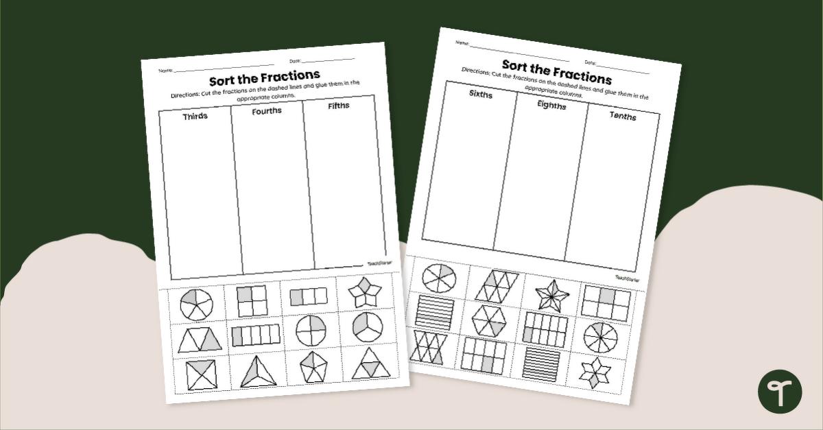 Sorting Unit Fractions Cut and Paste teaching resource