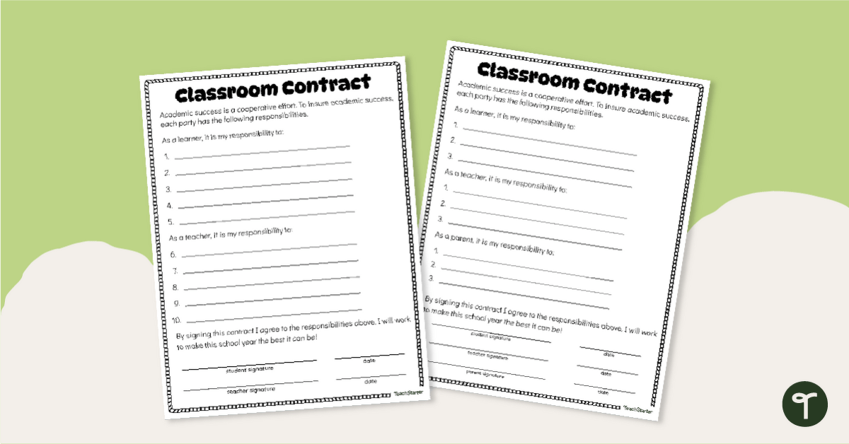 Student Behaviour Contract Template teaching resource