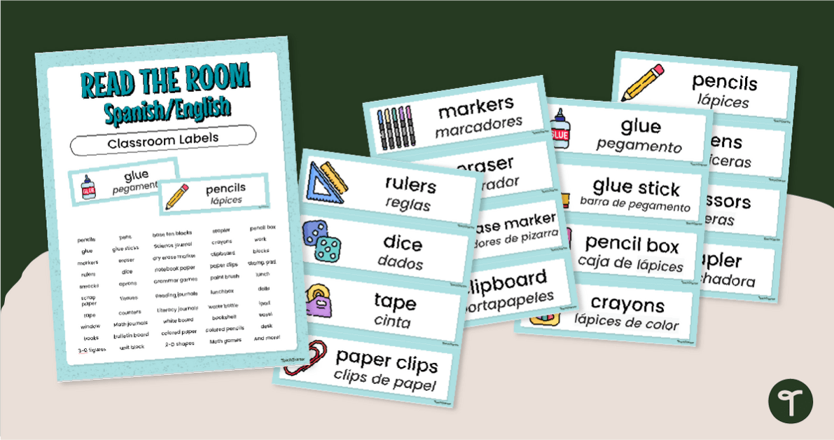 Dual Language Labels - Spanish Classroom Objects teaching resource