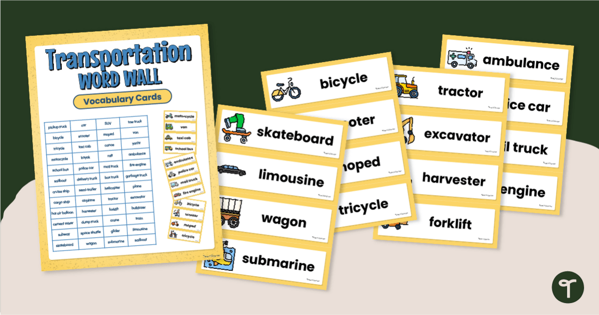 Transportation Word Wall Vocabulary teaching resource