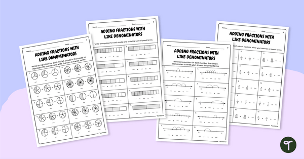 Go to Adding Fractions With Like Denominators Worksheets teaching resource