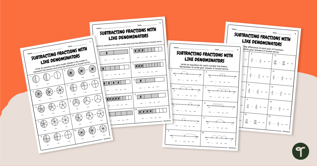 Subtracting Fractions With Like Denominators Worksheets teaching resource