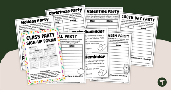 Go to Class Party Signup Letter Templates teaching resource