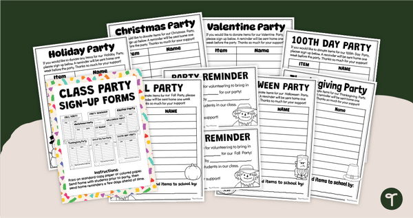 Go to Class Party Signup Letter Templates teaching resource
