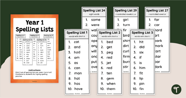 Go to Year 1 Spelling Words - Weekly Lists teaching resource