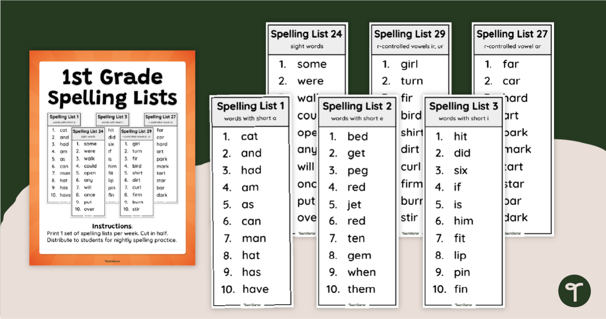 1st Grade Spelling Words - Weekly Lists teaching resource