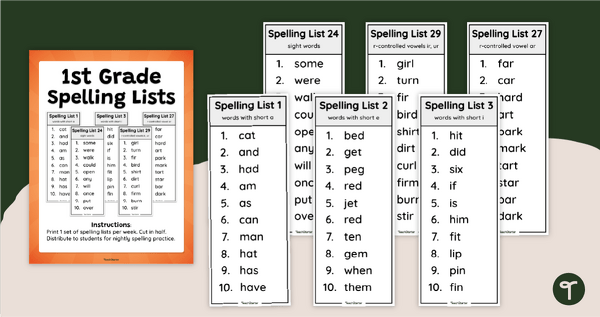 Go to 1st Grade Spelling Words - Weekly Lists teaching resource