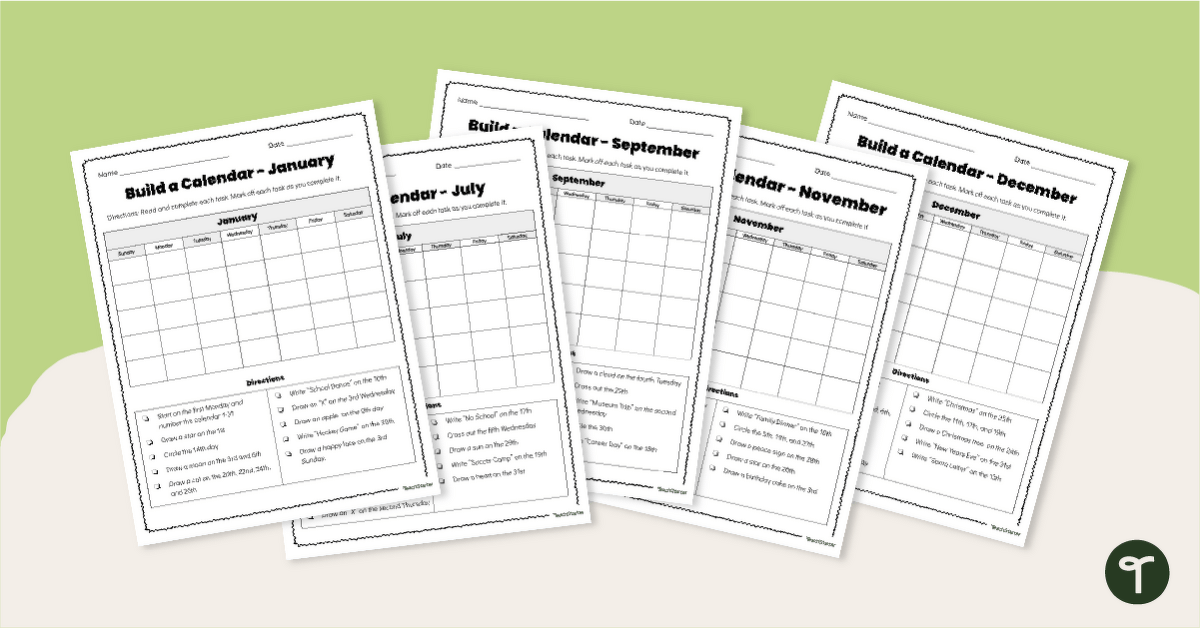 Build a Calendar - Following Instructions Worksheets teaching resource