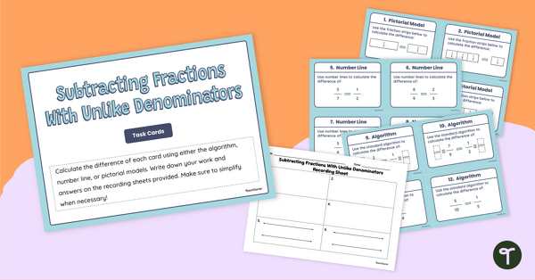 Image of Subtracting Fractions With Unlike Denominators Task Cards