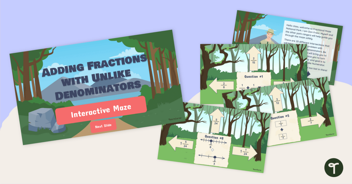 Adding Fractions with Unlike Denominators Interactive Maze teaching resource