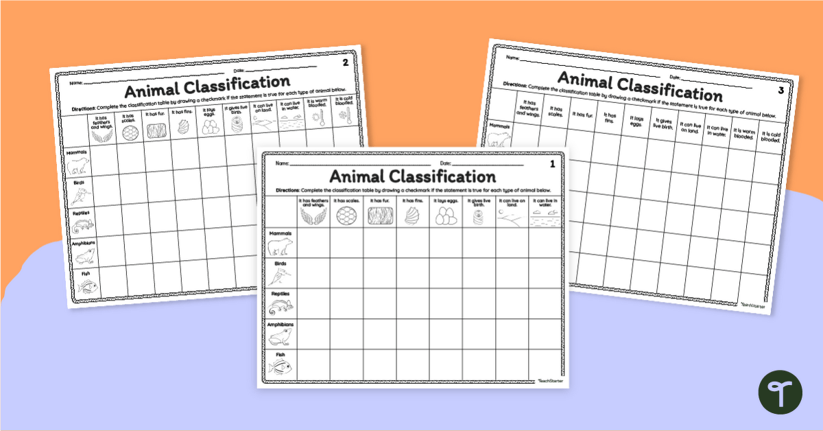 Animal Classification Table Activity Pack teaching resource