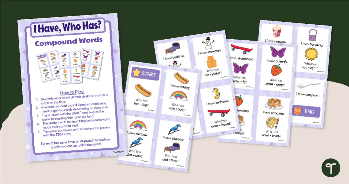 Compound Words I Have, Who Has? Game teaching resource