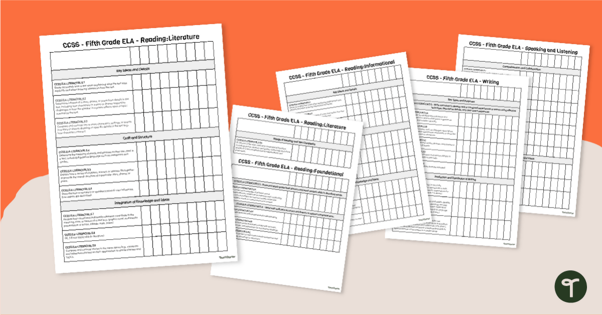 5th Grade  ELA Standards Tracker - CCSS teaching-resource