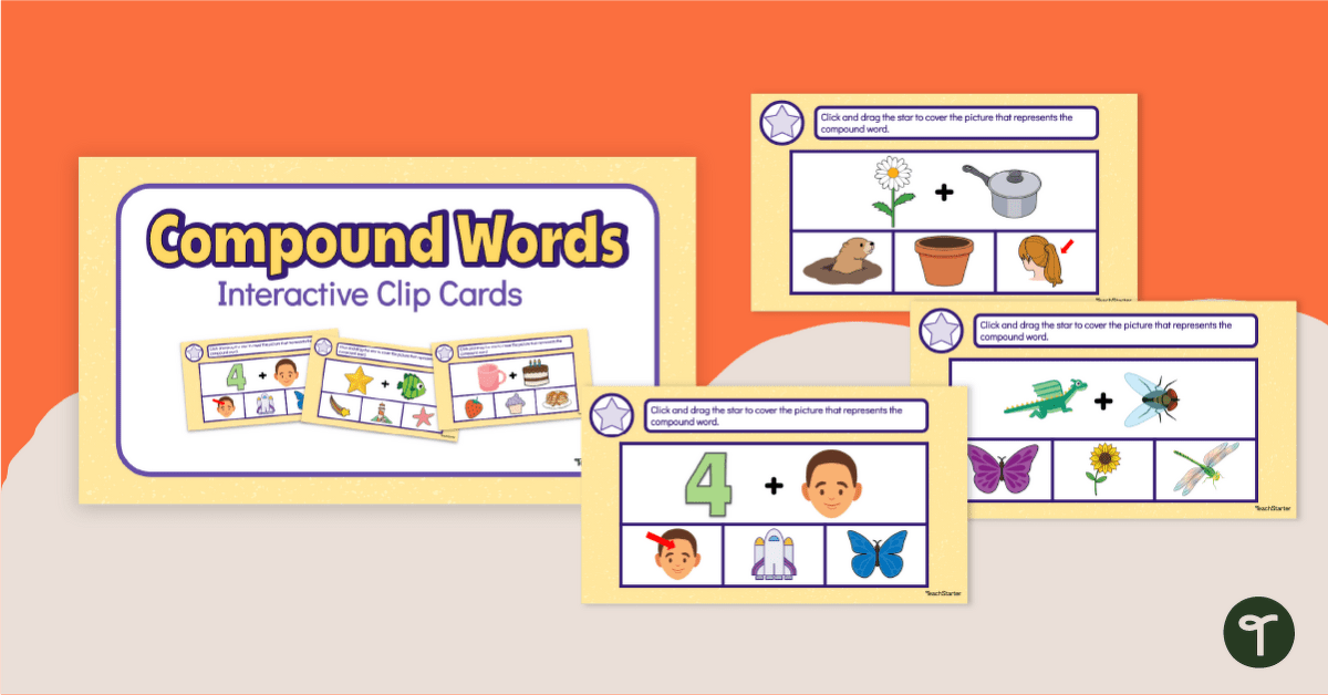 Compound Words Interactive Clip Cards teaching resource