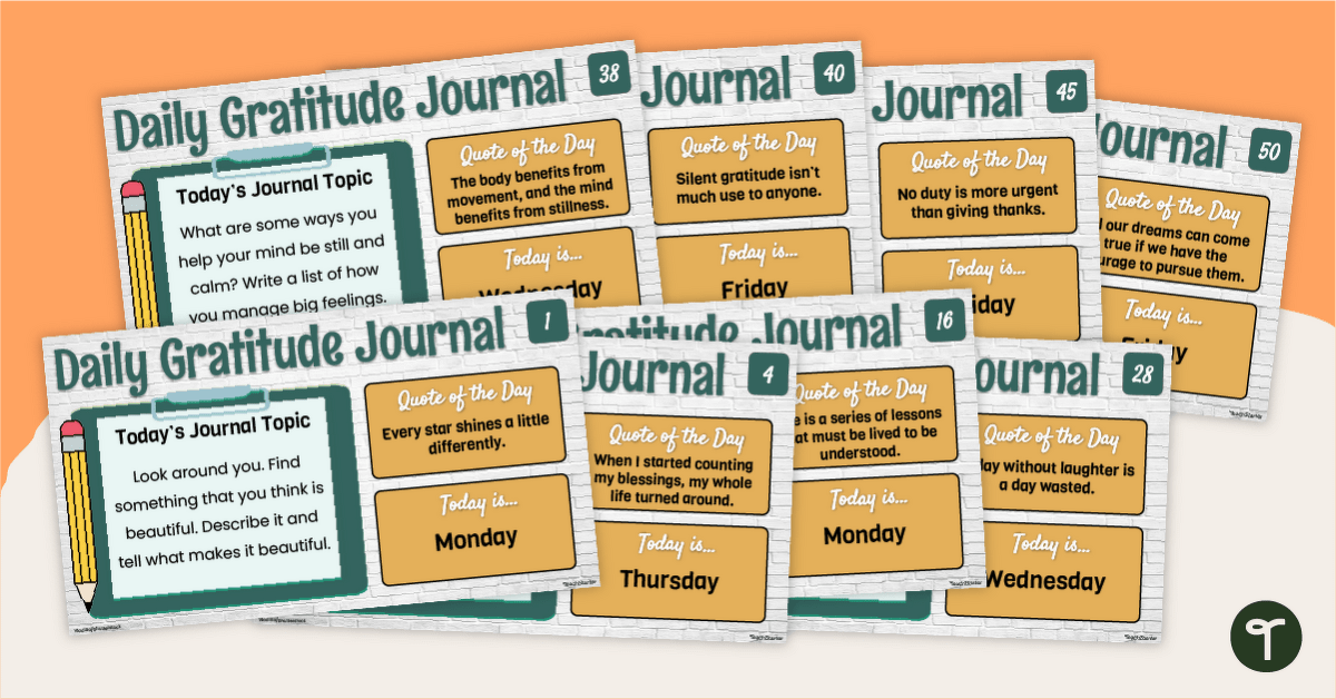 Gratitude Journal Writing Prompts for Kids - Daily Slides teaching resource