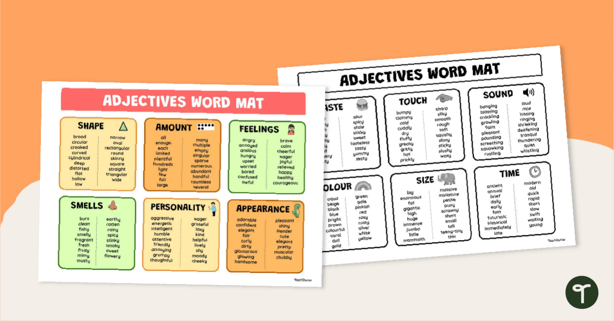 Printable Adjectives List for Kids teaching resource