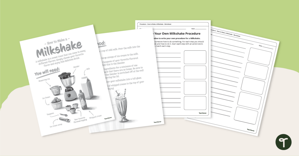 How to Make a Milkshake – Procedural Writing Worksheet teaching-resource