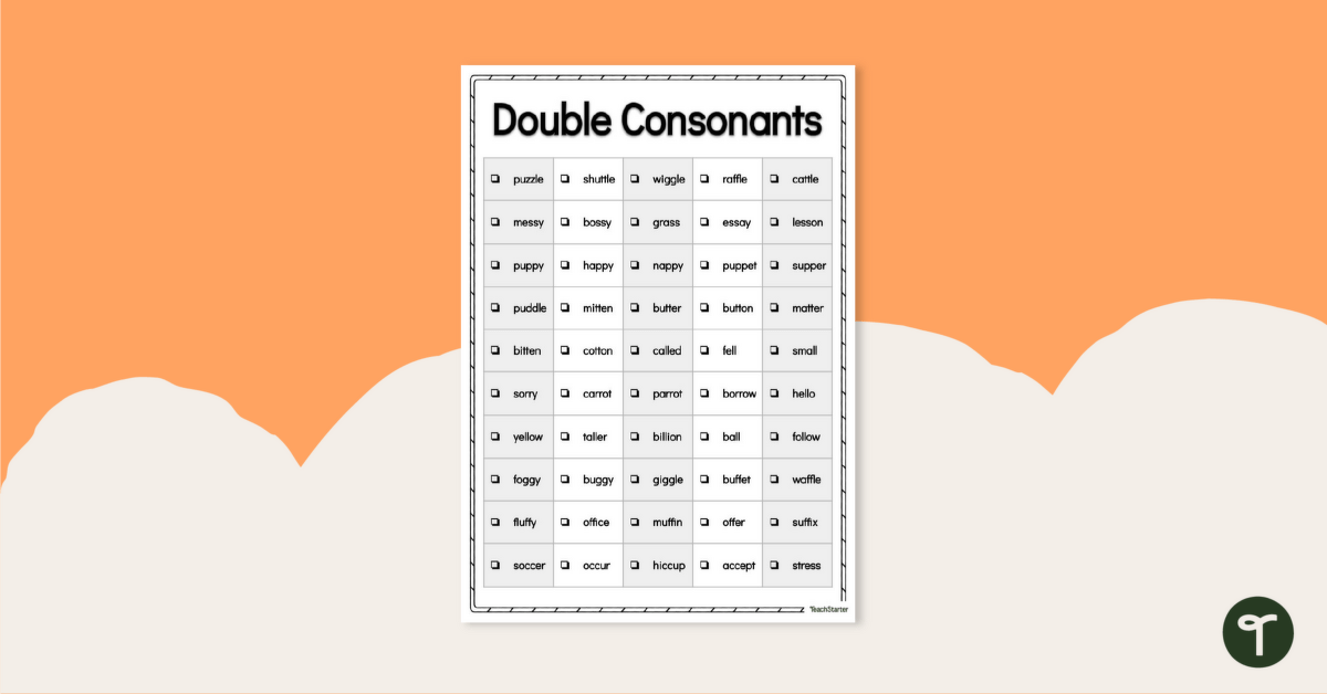 Word Study List - Double Consonants teaching resource