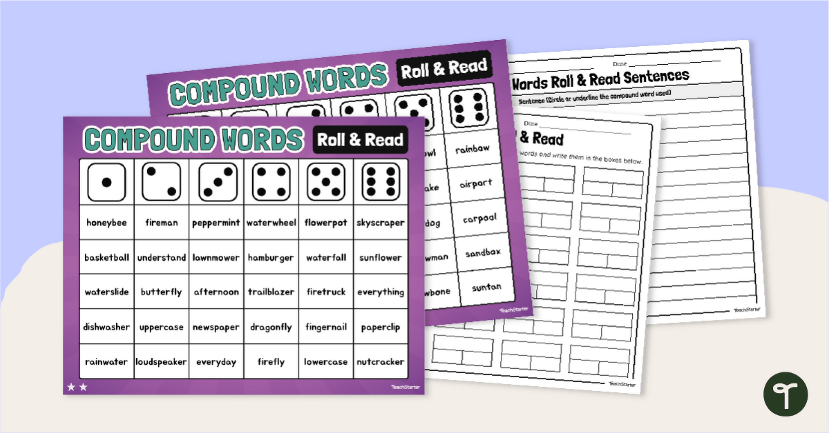 Compound Words Roll and Read Game teaching resource