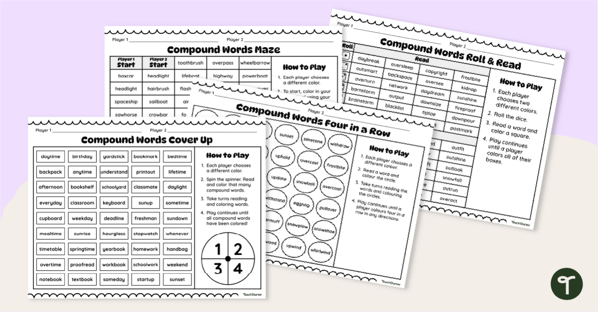 Compound Word Games for Partners teaching resource