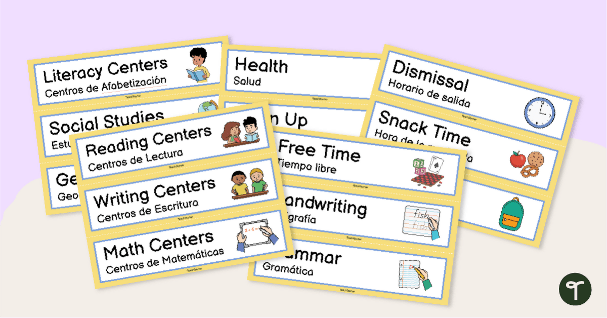 Visual Daily Schedule - Classroom English/Spanish Labels teaching-resource