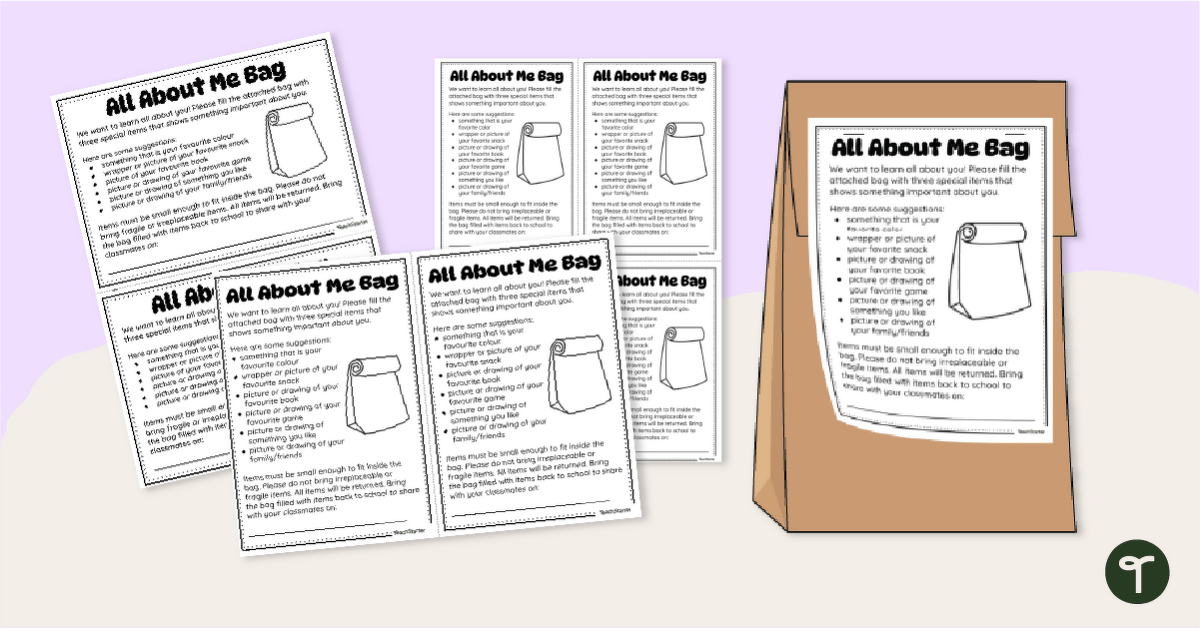 All About Me Bag Activity Template teaching resource