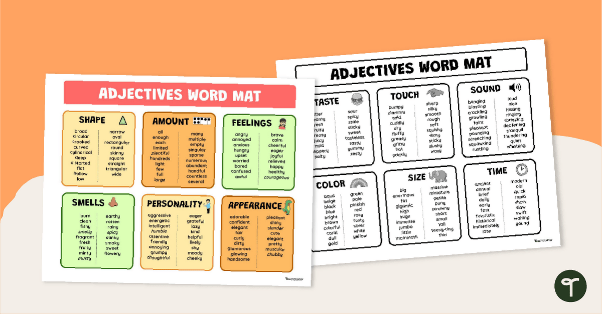 Printable Adjectives List for Kids teaching resource