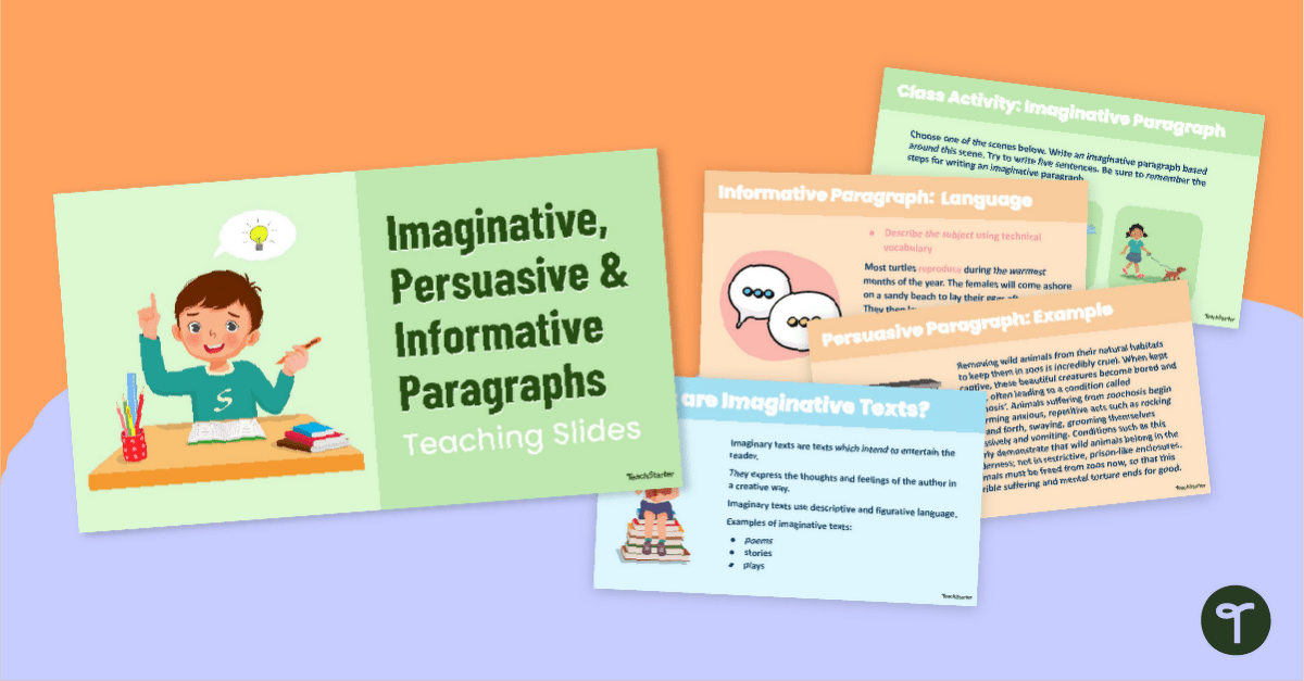 Imaginative, Persuasive and Informative Paragraphs Teaching Slides teaching resource