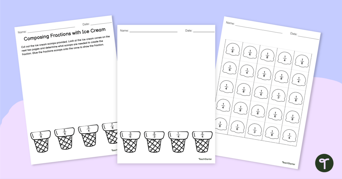Building Fractions – Cut and Paste Worksheet teaching resource