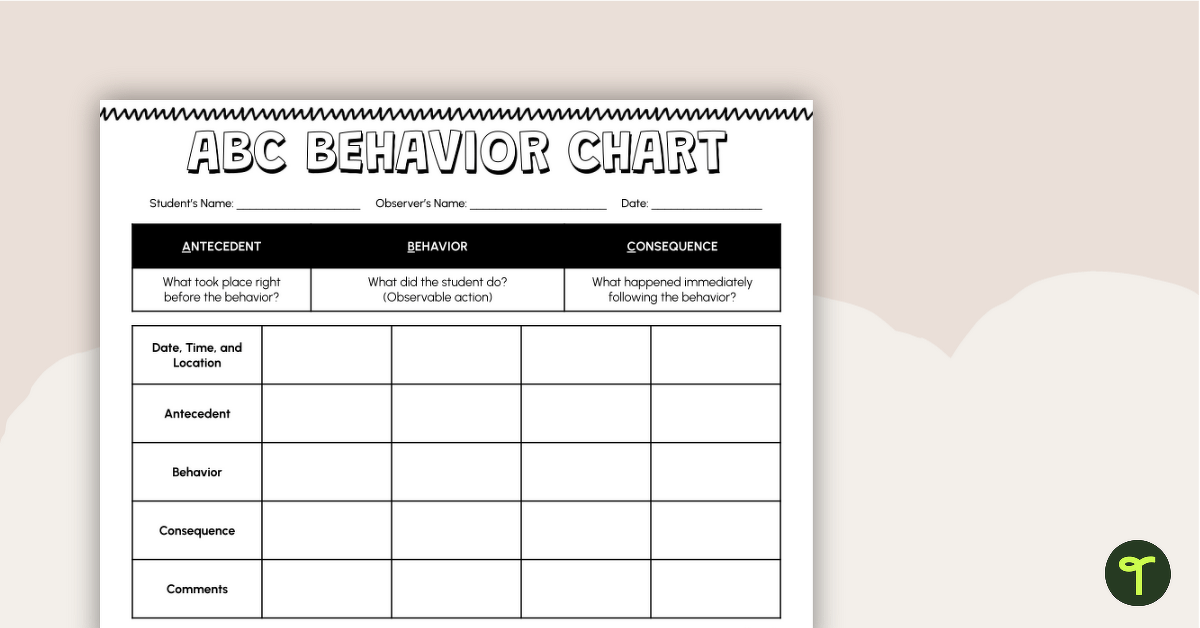 ABC Behavior Chart teaching resource