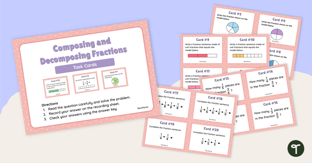 Composing and Decomposing Fractions Task Cards teaching resource