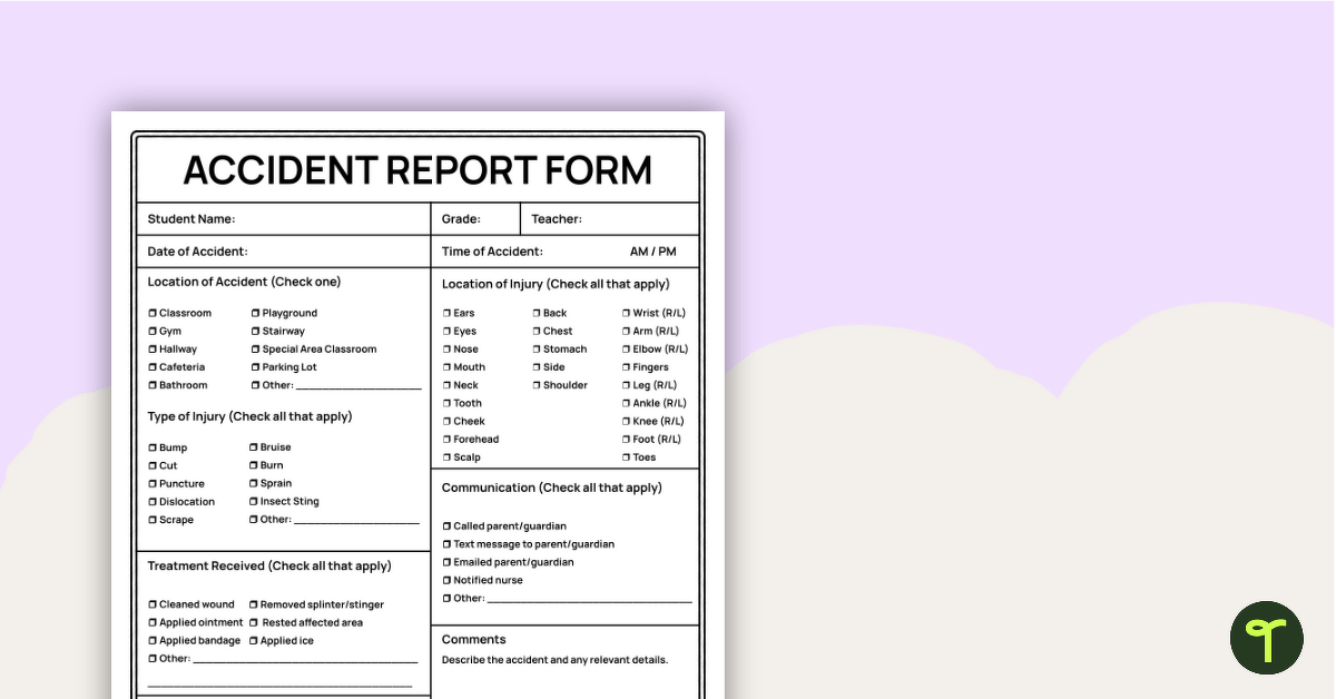 Accident Report Form teaching resource