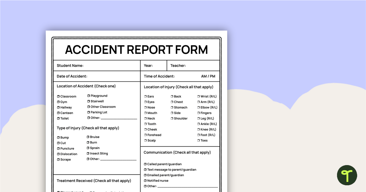 Accident Report Form teaching resource