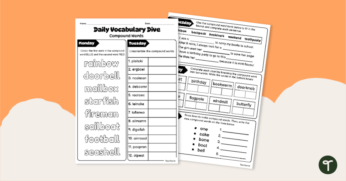 Daily Vocabulary Dive - Compound Word Spiral Review teaching resource
