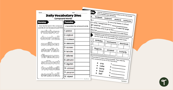 Go to Daily Vocabulary Dive - Compound Word Practice Sheet teaching resource