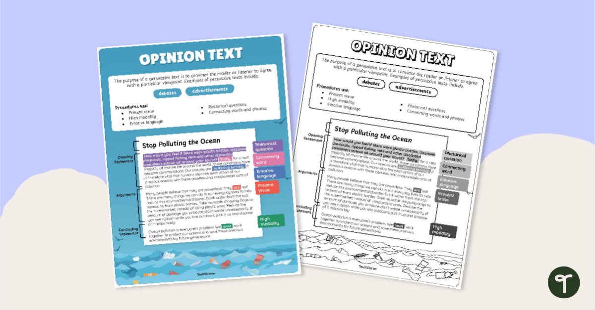 Opinion Text Structure Anchor Chart With Annotations teaching resource