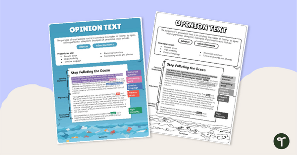 Go to Opinion Text Structure Anchor Chart With Annotations teaching resource