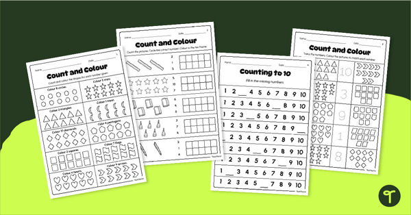 Counting 1-10 Count and Colour Worksheet Pack teaching resource