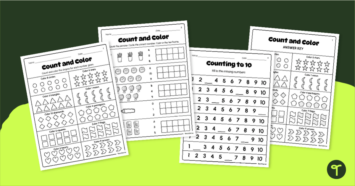 Counting 1-10 Count and Color Worksheet Pack teaching-resource