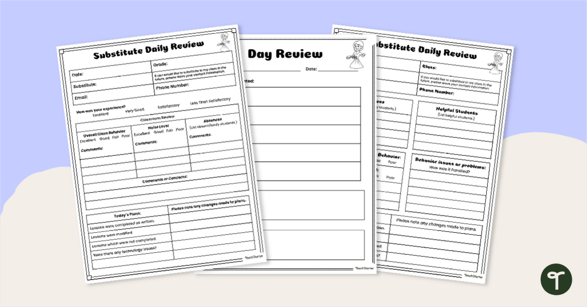 Substitute Teacher Review Form teaching resource