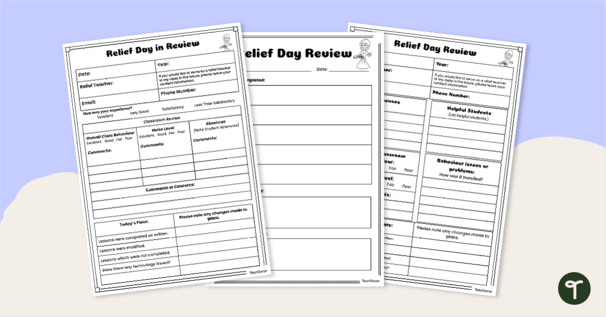 Relief Teacher Review Form teaching resource