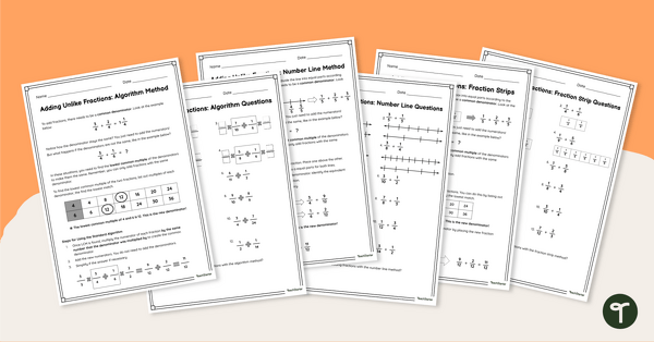 Go to Adding Fractions with Unlike Denominators Worksheet Pack teaching resource