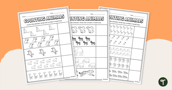 Counting Up to 20 Zoo Animals Worksheet Pack teaching resource
