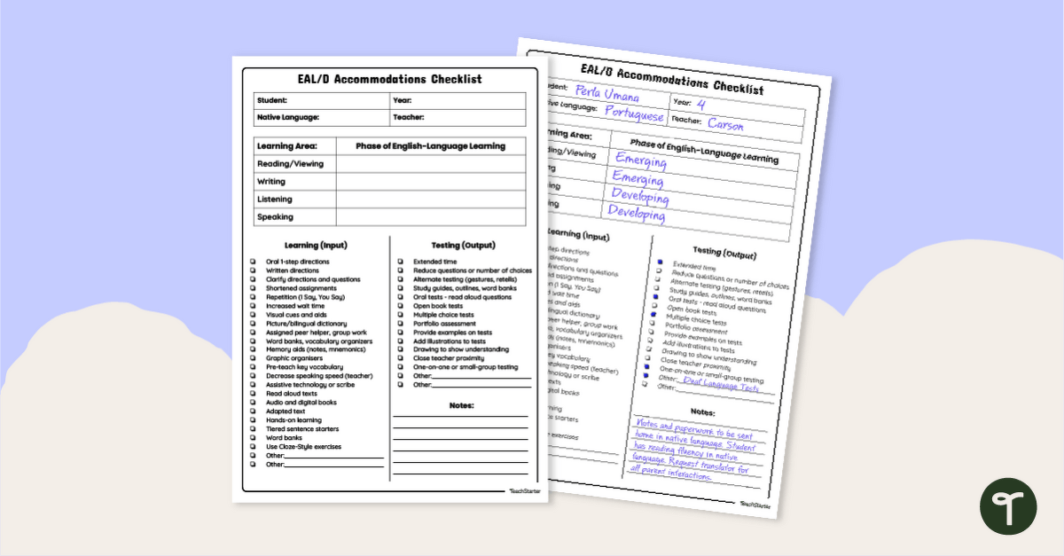 EAL/D Progressions and Accommodations Checklist teaching resource