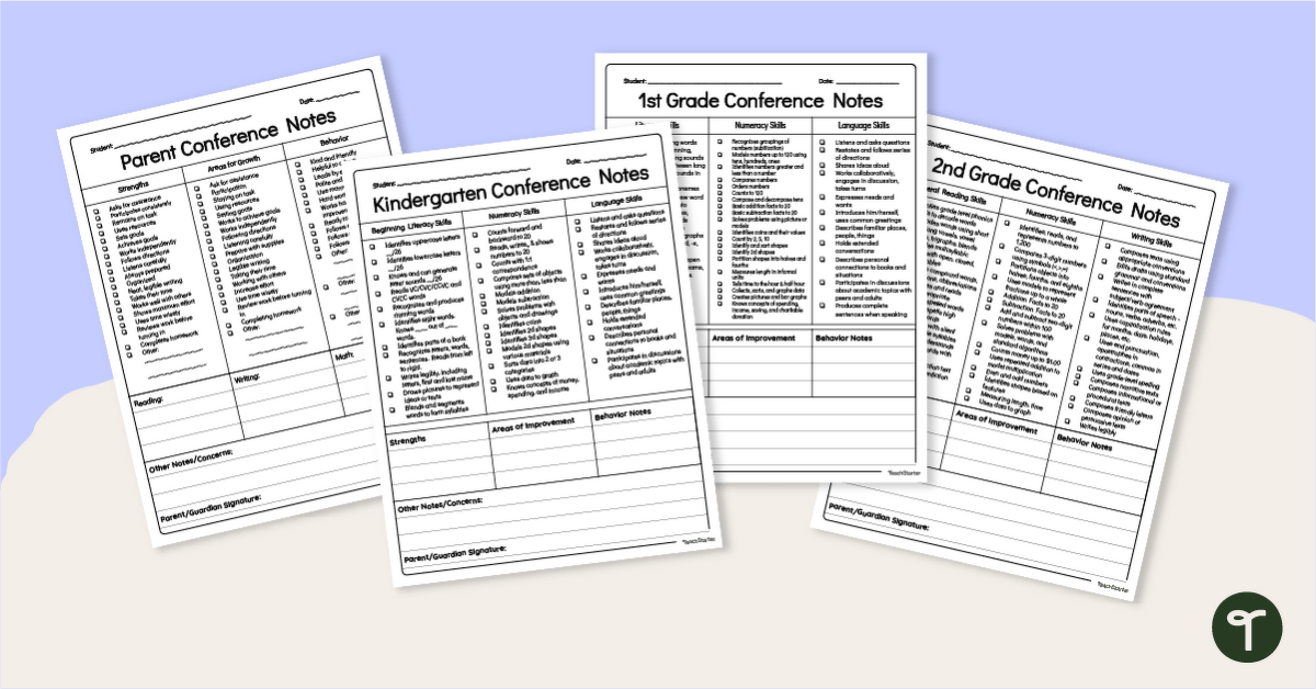 Standards-Based Parent-Teacher Conference Form (K-2) teaching resource
